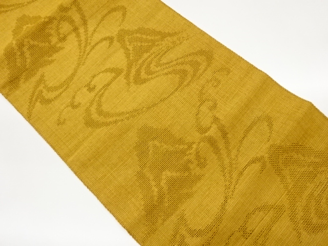 手織り紬パッチワーク抽象荒波模様織出し名古屋帯